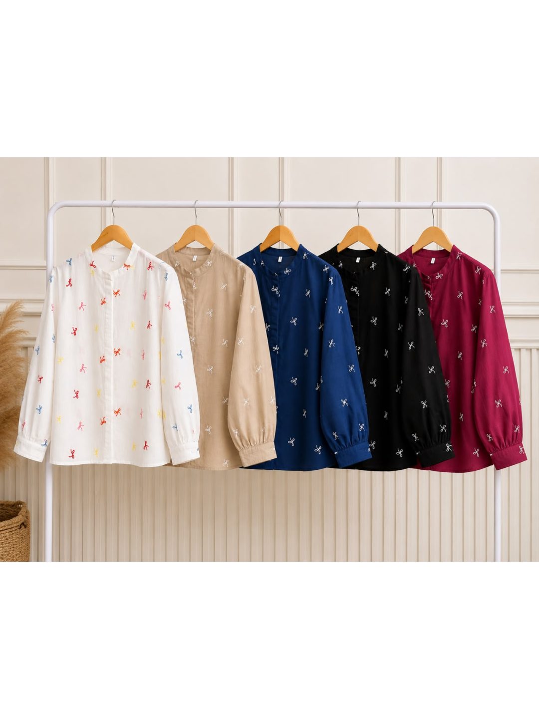 Cotton Shirt Bow Pattern Embroidered All Over