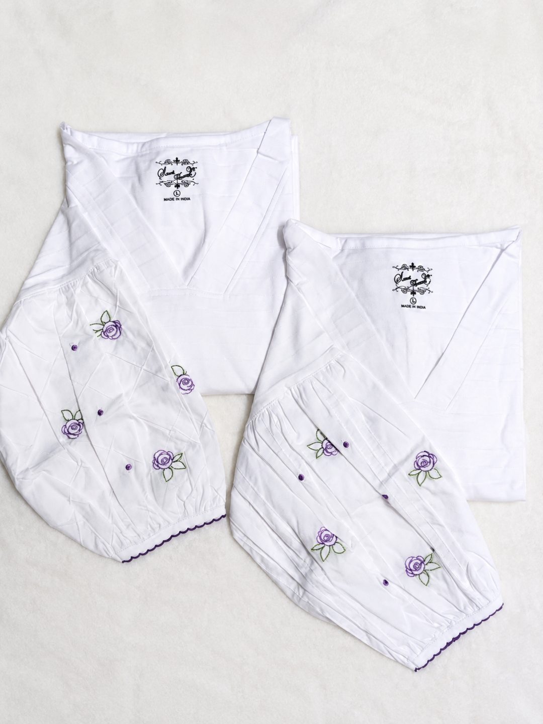 Purple Rose Embroidered Balloon Sleeve Top