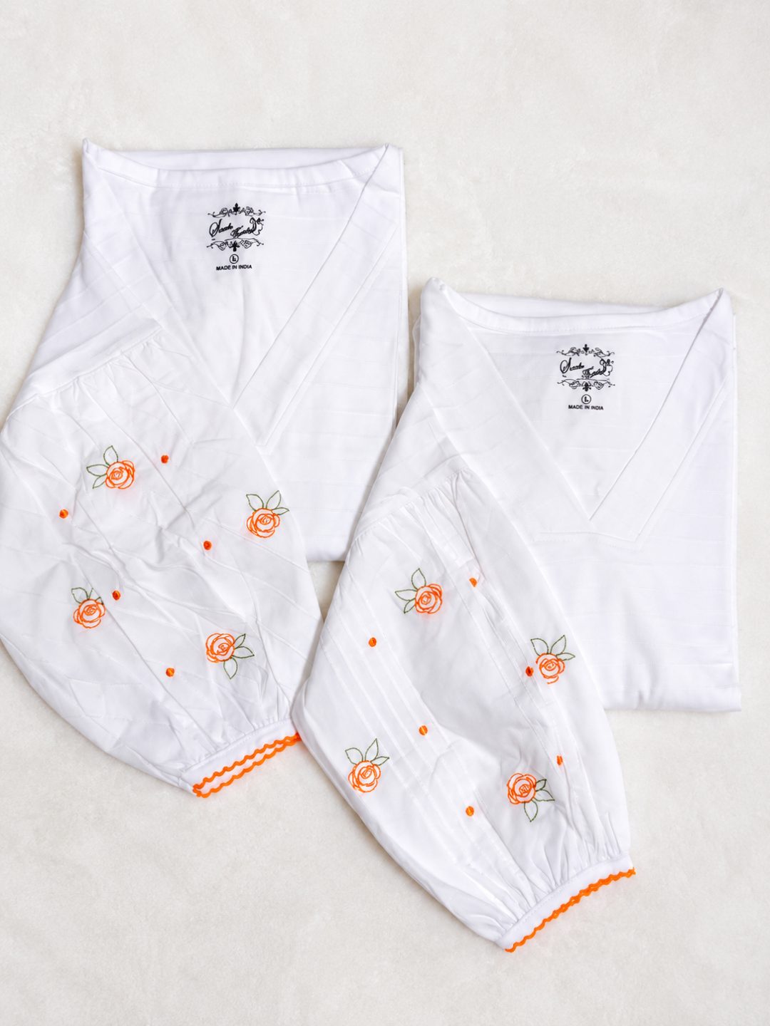 Orange Rose Embroidered Balloon Sleeve Top