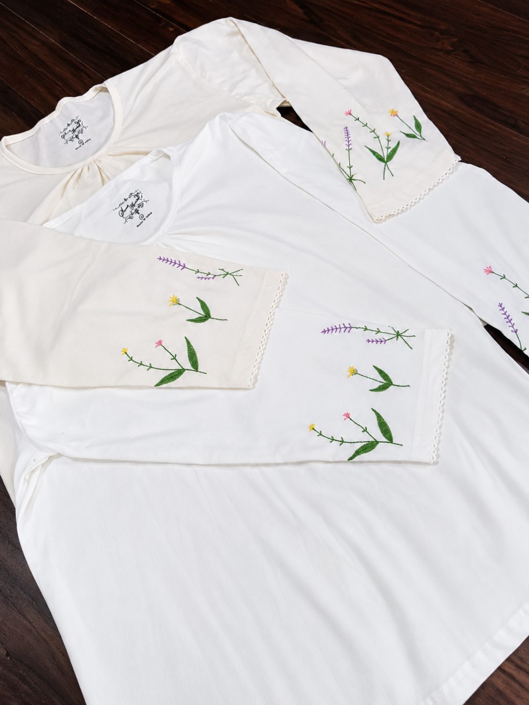 White / Off White Floral Embroidered Sleeve Top