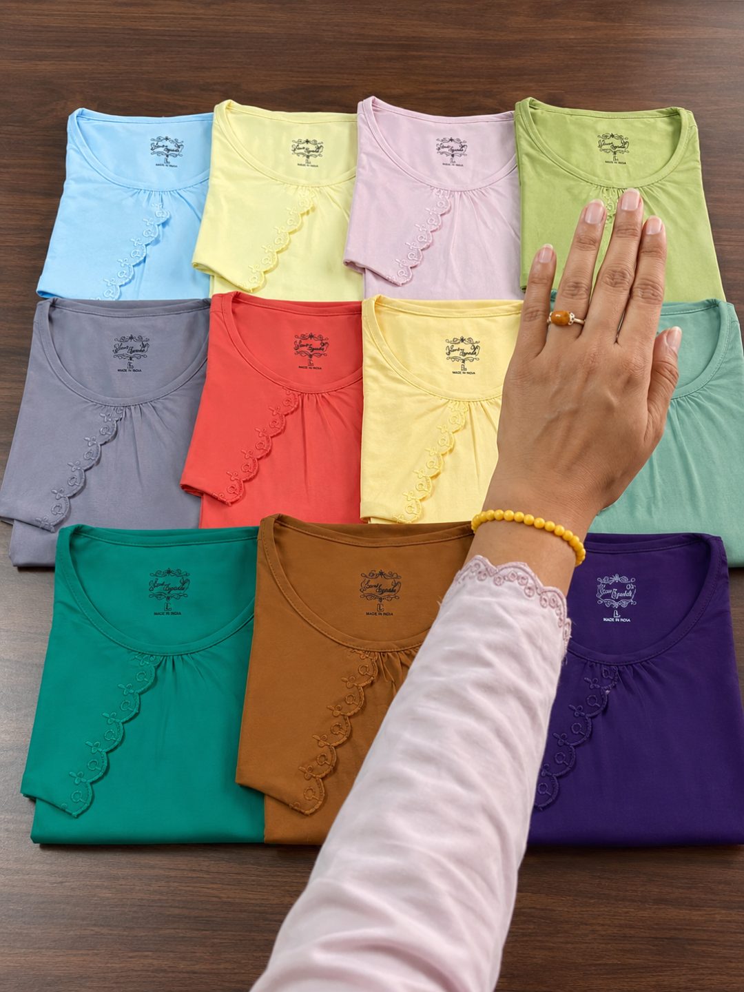 Colourful Scalloped Neck Tops