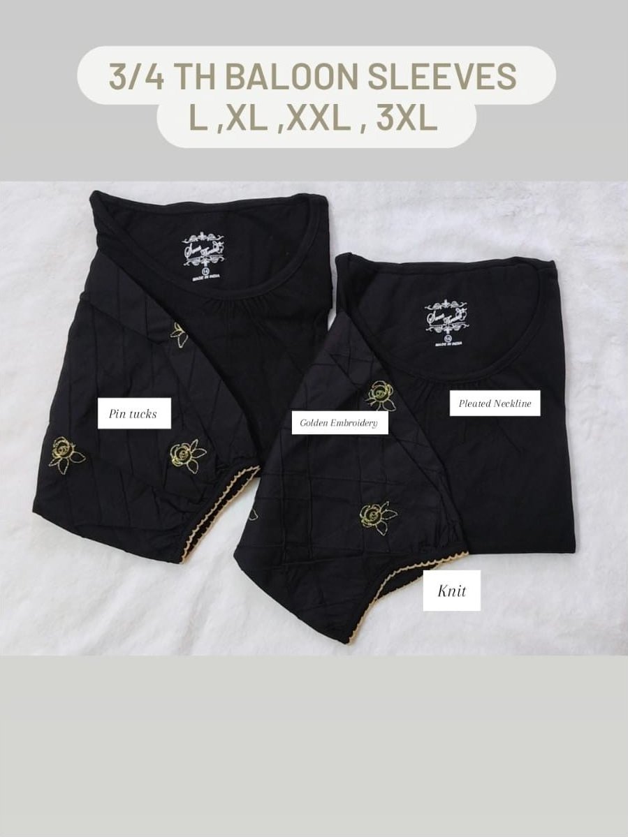 Black Embroidery Baloon Sleevs Top