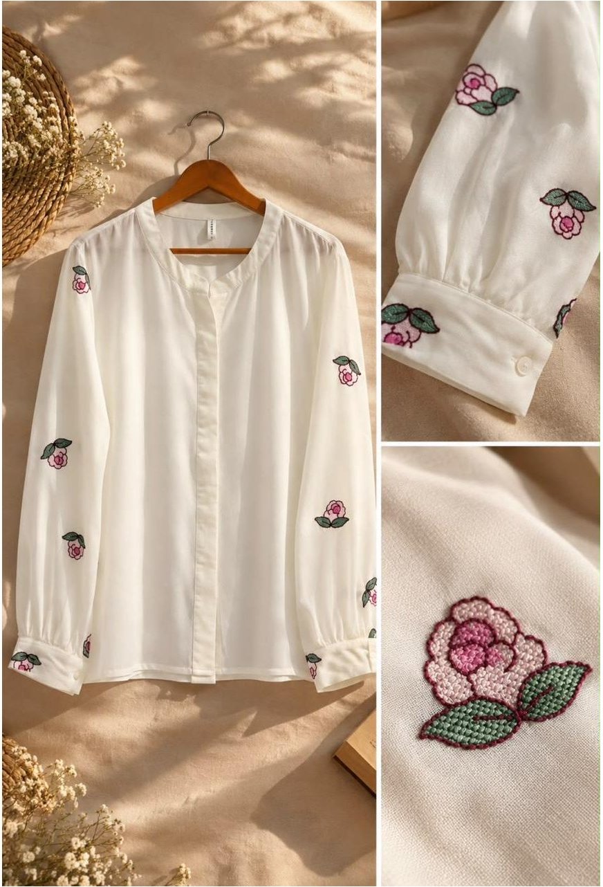 Flower Embroidered Sleev Shirt